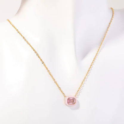 Collar de Brillante Rosado Circón Chapado en Oro