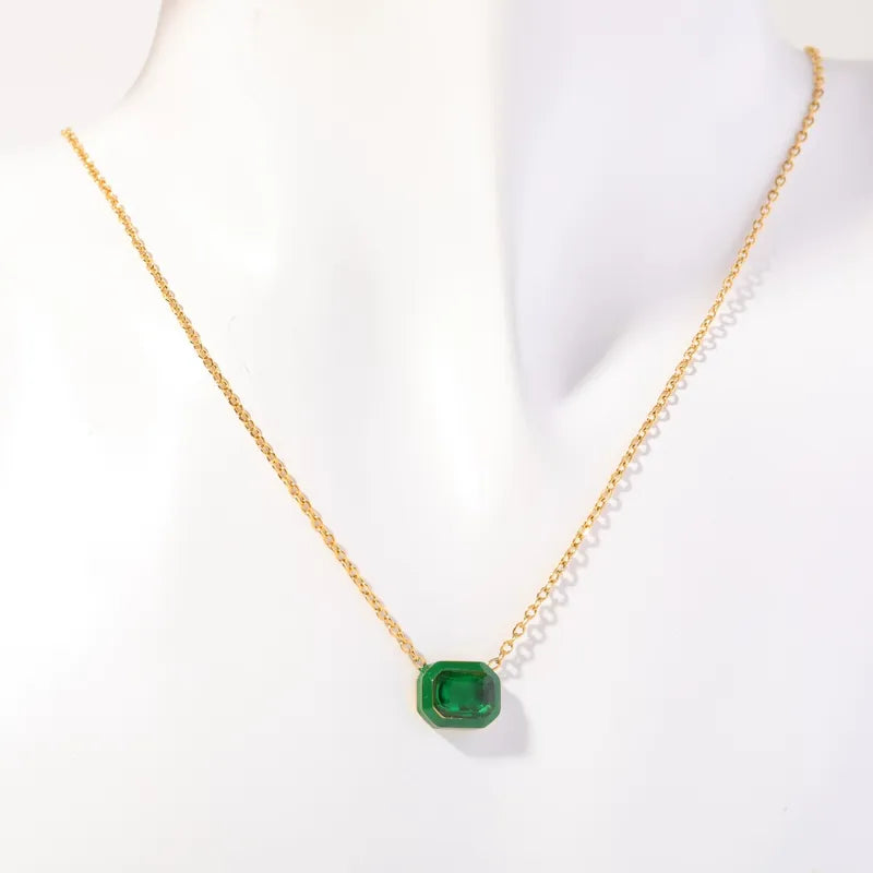 Collar de Brillante Verde Circón Chapado en Oro