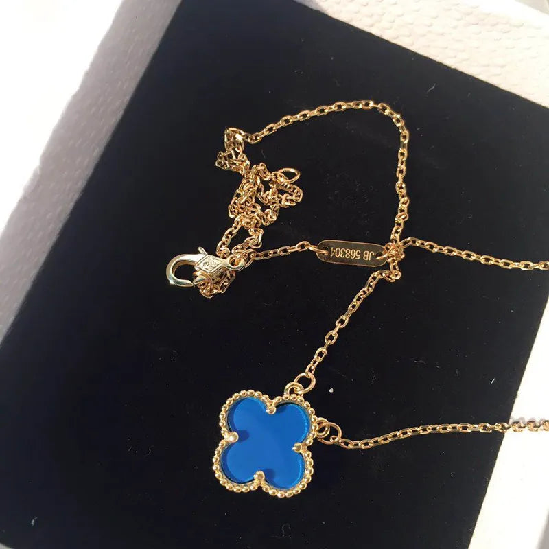 Collar de Flor Pétalos Azul Chapado en Oro