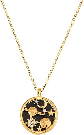 Collar Dije Luna Planetas Estrellas Chapado en Oro