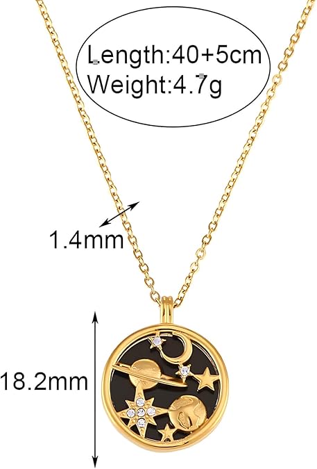 Collar Dije Luna Planetas Estrellas Chapado en Oro