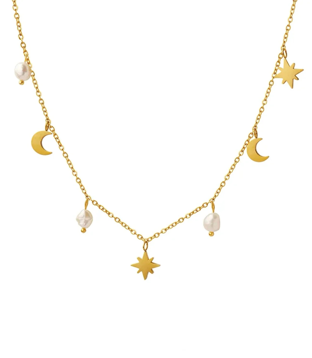 Collar de Lunas y Estrellas Chapado en Oro