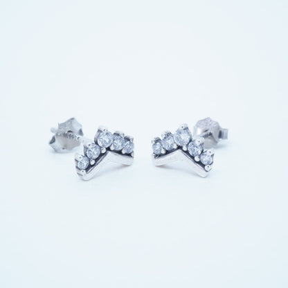 Aretes Corona Plata Esterlina Enchapado Embutido Circón Plateado