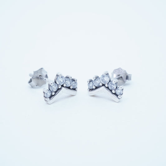 Aretes Corona Plata Esterlina Enchapado Embutido Circón Plateado