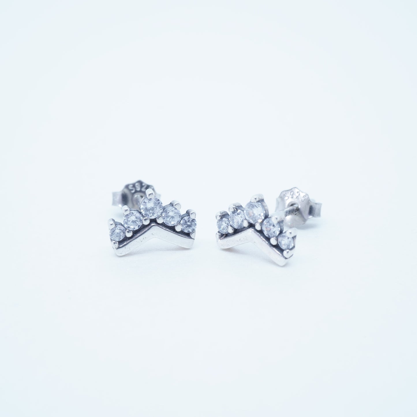 Aretes Corona Plata Esterlina Enchapado Embutido Circón Plateado