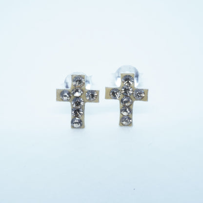 Aretes Cruz Chica Circón Plata 925 Dorados