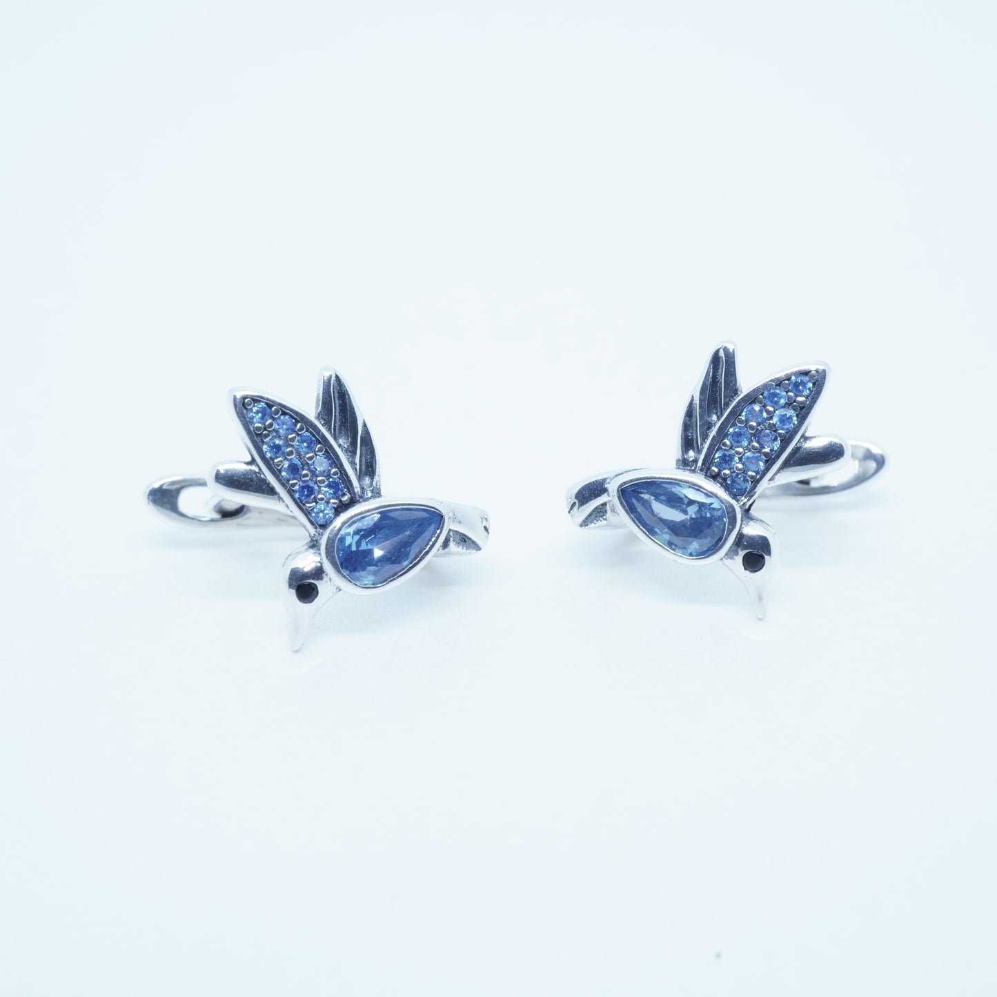 Aretes Pájaro Plata 925 Circón Detalles Azul