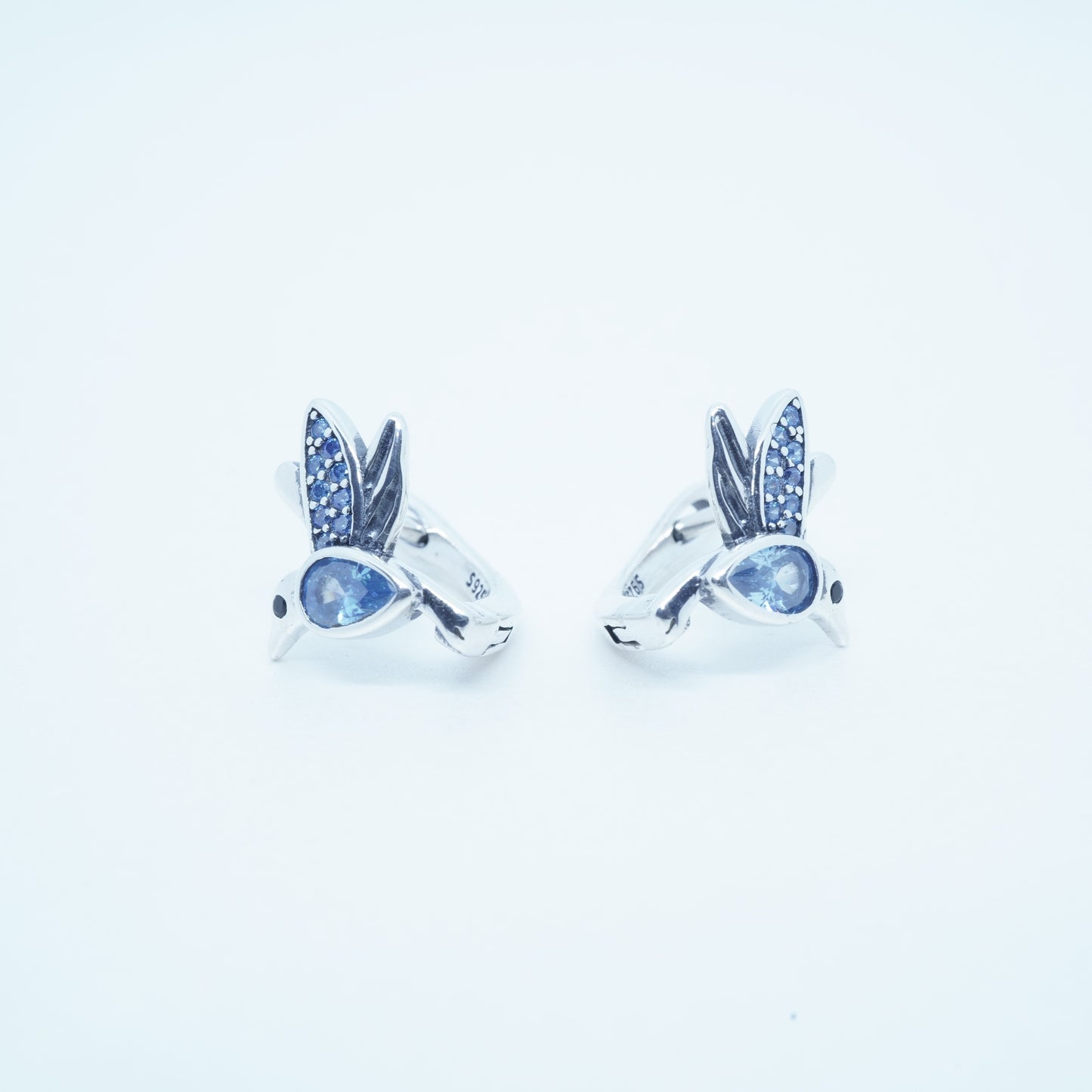 Aretes Pájaro Plata 925 Circón Detalles Azul