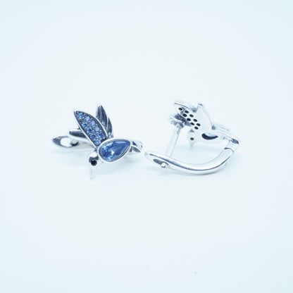 Aretes Pájaro Plata 925 Circón Detalles Azul