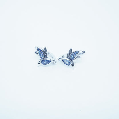 Aretes Pájaro Plata 925 Circón Detalles Azul