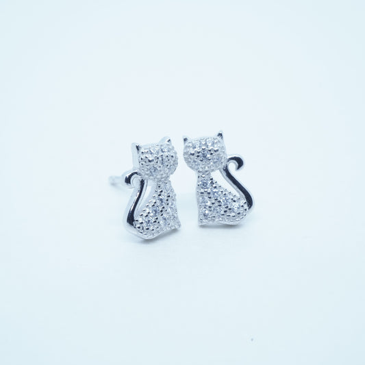 Arete Elegante Lindo Gato Plata 925 Circón Rodio