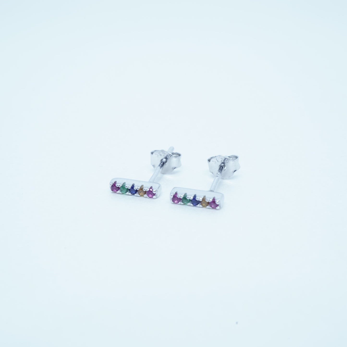 Aretes Barra Estilo Simple Multicolor Plata 925 Circón