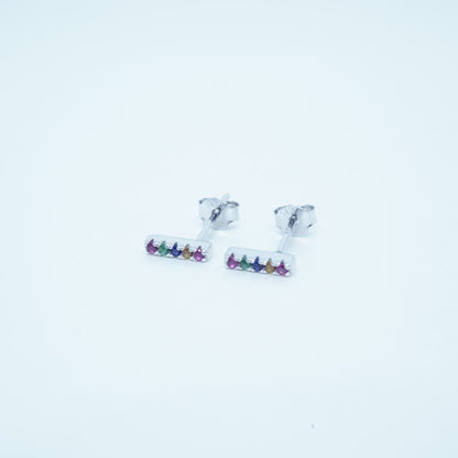 Aretes Barra Estilo Simple Multicolor Plata 925 Circón