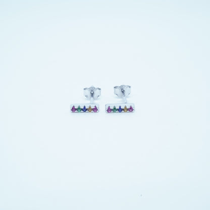 Aretes Barra Estilo Simple Multicolor Plata 925 Circón