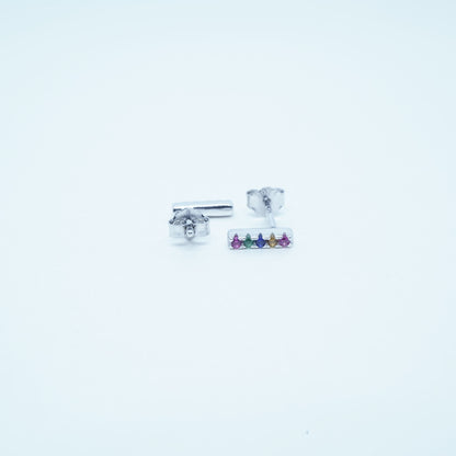 Aretes Barra Estilo Simple Multicolor Plata 925 Circón