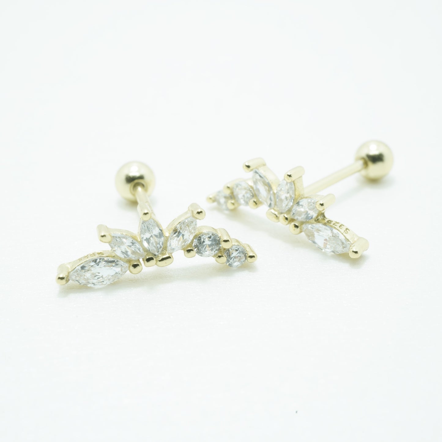 Aretes Pétalo Plata 925 Incrustación Circón