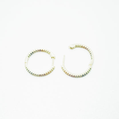 Aretes Argolla Dorado Circón Multicolor Plata 925