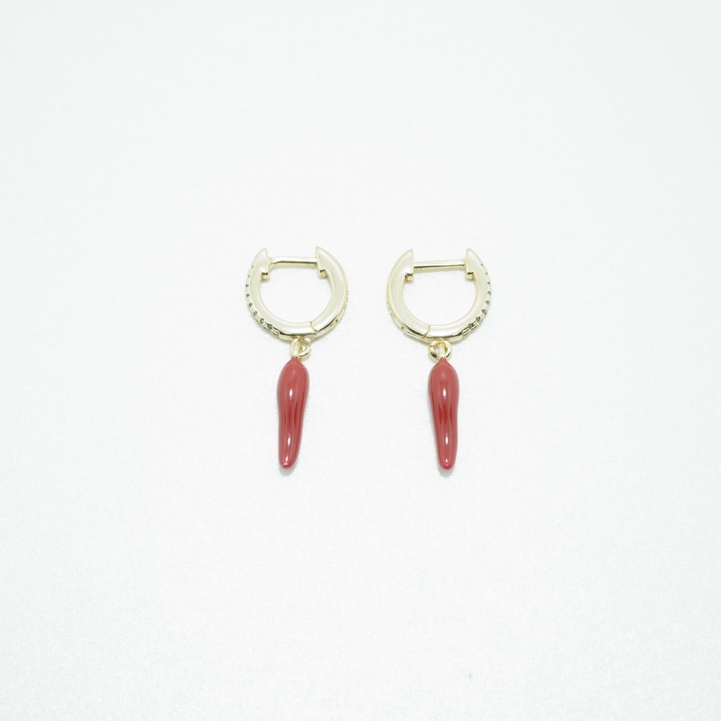 Aretes de Chile Rojo Plata 925 Chapado en Oro 14K