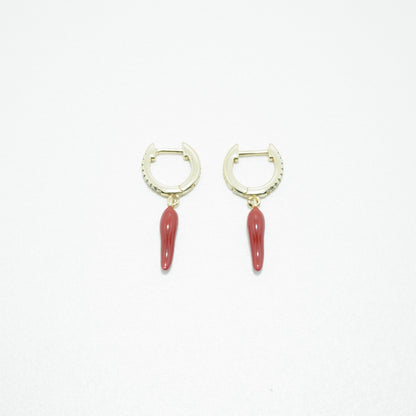 Aretes de Chile Rojo Plata 925 Chapado en Oro 14K