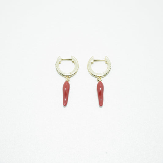 Aretes de Chile Rojo Plata 925 Chapado en Oro 14K