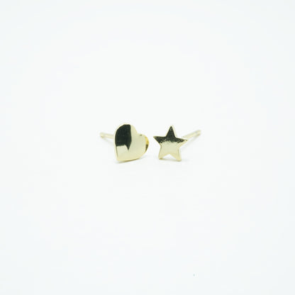 Aretes de Estrella y Corazón Pequeños Plata 925 Chapado en Oro 18K