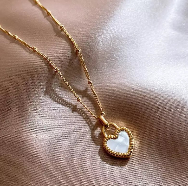 Collar de Corazón Doble Cara Chapado en Oro